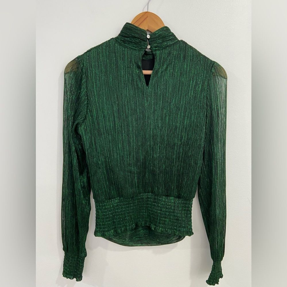 Bailey 44 Metallic Green Crinkled Silky Puff Shoulder Blouse Size Small - Picture 2 of 16